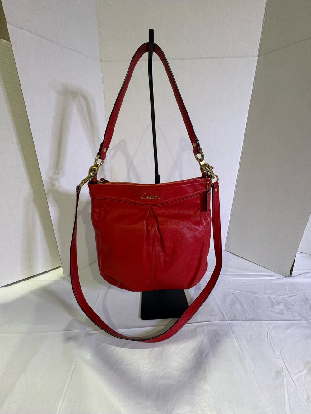 Coach Red Leather Shoulder Bag with Gold Hardware